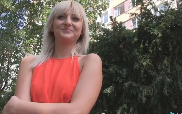 Slim blonde with perfect tits fucks a stranger