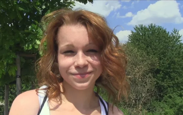 Fit slim redhead sucks and fucks in public