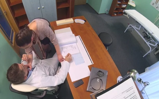 Horny saleswoman strikes a deal with the dirty doctor