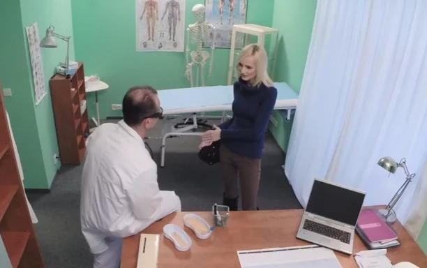 Skinny blonde takes doctors advice