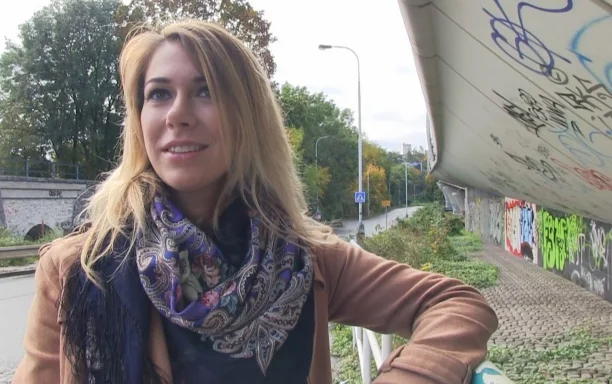 Blonde Opens Legs Outside for Cash
