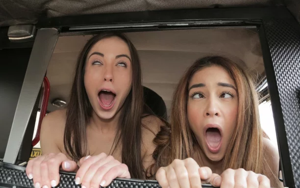 Cheeky Spanish Lesbians fuck Cabbie